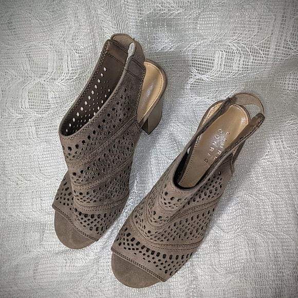 Taupe Peep Toe Cutout Slingback Suede High Heel Booties - Picture 5 of 7
